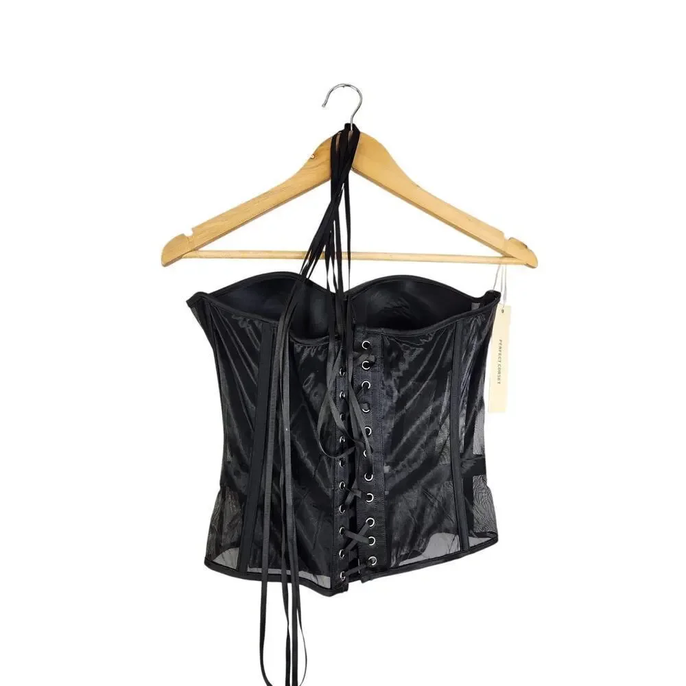 Perfect Corset Bustier Black Corset Boned Underwire Cups Lace Up NWT L
